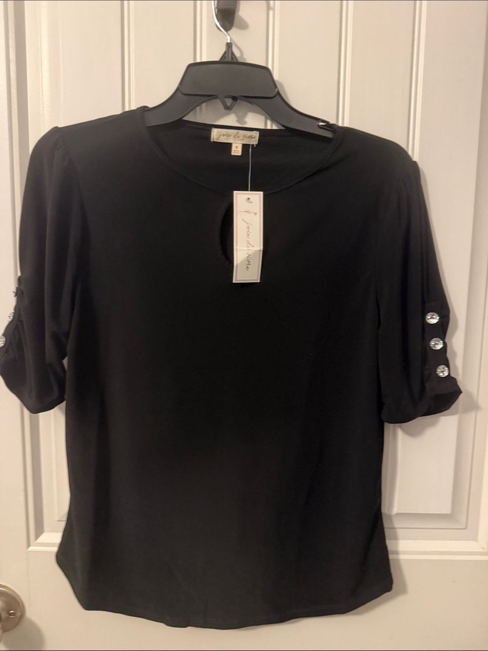 French Laundry Black Keyhole Sleeve Blouse with Jewel Buttons